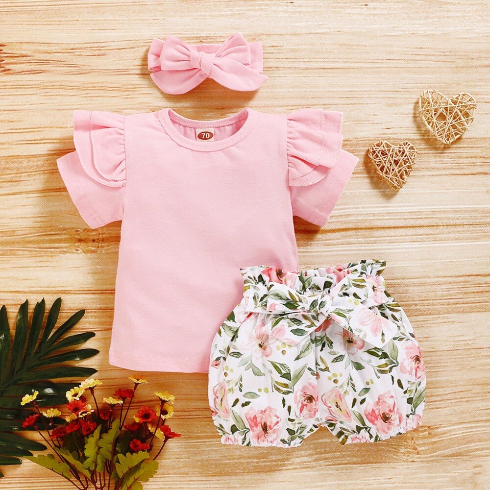 3PCS Set Newborn Baby Girls Clothes Set Ruffle Romper Tops Floral Print ...