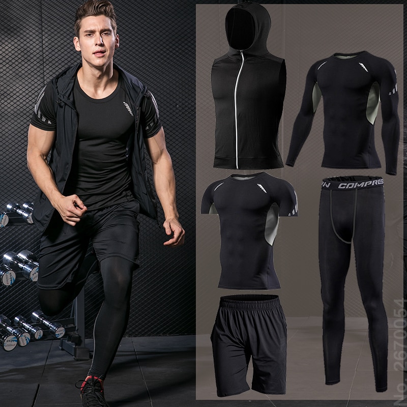 Men's Running Sets Gym tight pants Compression Shirt Fitness Shorts ...