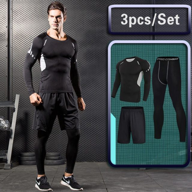 Men's Running Sets Gym tight pants Compression Shirt Fitness Shorts ...