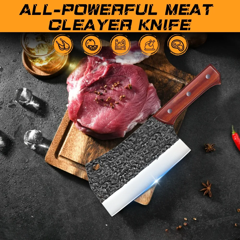 MDHAND Japanese Kitchen Knife Hand Forged Chef Knife Hammered Chopping Knife Corrosion-resistant Sharp Blade Cleaver with Sheath MDHAND Japanese Kitchen Knife Hand Forged Chef Knife Hammered Chopping Knife Corrosion-resistant Sharp Blade Cleaver with Sheath