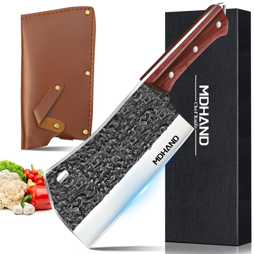 MDHAND Japanese Kitchen Knife Hand Forged Chef Knife Hammered Chopping Knife Corrosion-resistant Sharp Blade Cleaver with Sheath MDHAND Japanese Kitchen Knife Hand Forged Chef Knife Hammered Chopping Knife Corrosion-resistant Sharp Blade Cleaver with Sheath