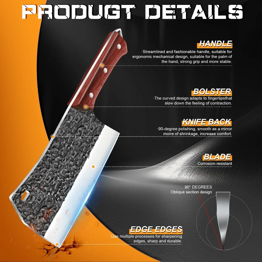 MDHAND Japanese Kitchen Knife Hand Forged Chef Knife Hammered Chopping Knife Corrosion-resistant Sharp Blade Cleaver with Sheath MDHAND Japanese Kitchen Knife Hand Forged Chef Knife Hammered Chopping Knife Corrosion-resistant Sharp Blade Cleaver with Sheath