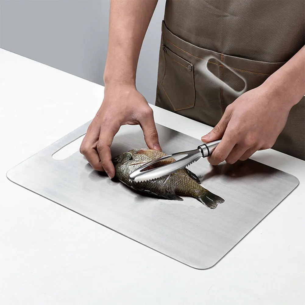 Stainless Steel Cutting Board Double Sided Chopping Board Thickened Pastry Board for Kitchen for Meat Fruit Vegetables Baby Food Stainless Steel Cutting Board Double Sided Chopping Board Thickened Pastry Board for Kitchen for Meat Fruit Vegetables Baby Food
