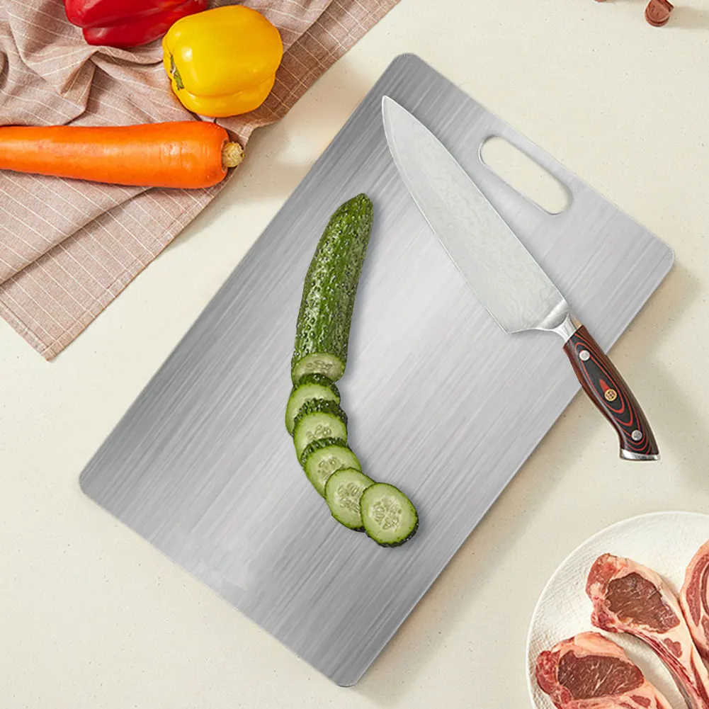 Stainless Steel Cutting Board Double Sided Chopping Board Thickened Pastry Board for Kitchen for Meat Fruit Vegetables Baby Food Stainless Steel Cutting Board Double Sided Chopping Board Thickened Pastry Board for Kitchen for Meat Fruit Vegetables Baby Food