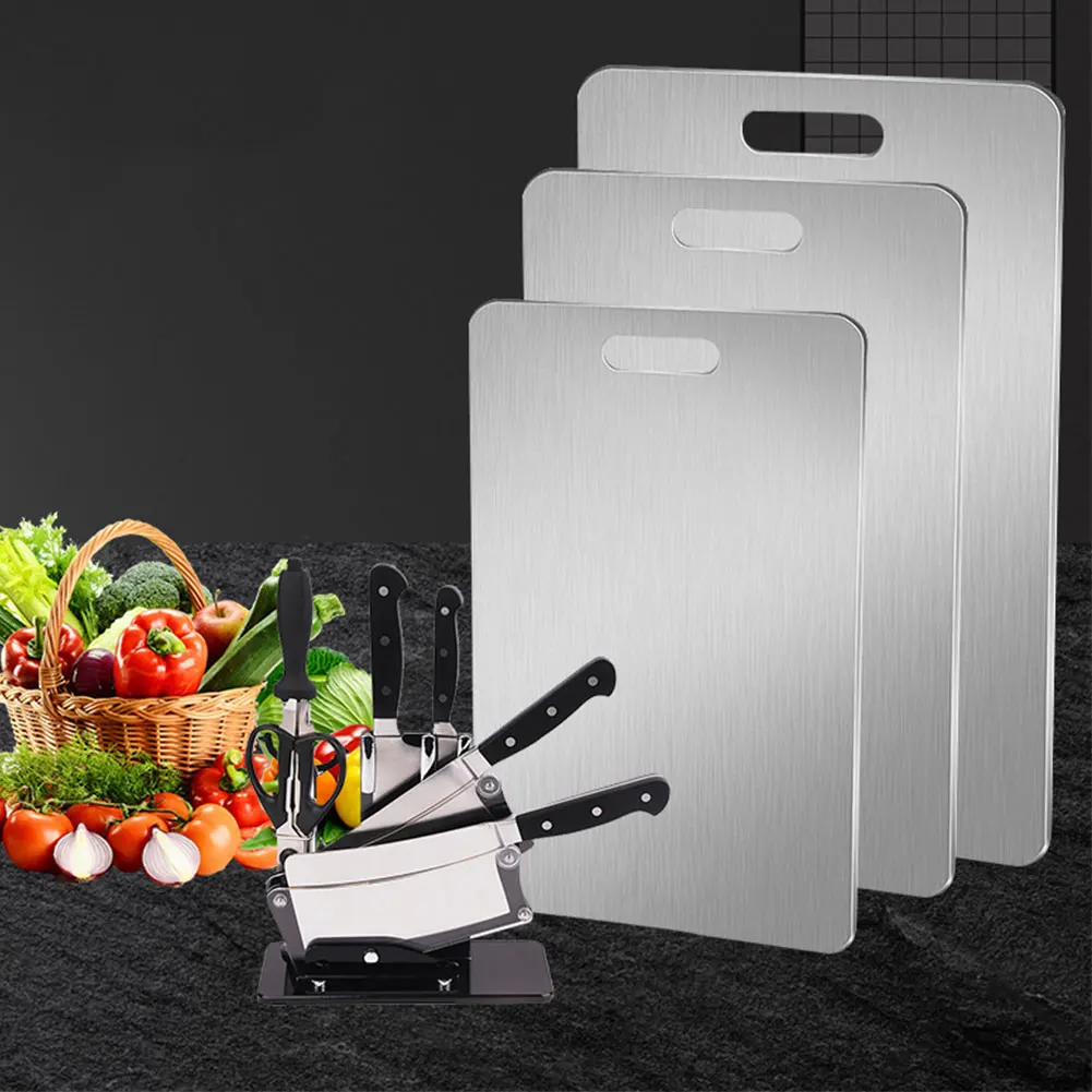 Stainless Steel Cutting Board Double Sided Chopping Board Thickened Pastry Board for Kitchen for Meat Fruit Vegetables Baby Food Stainless Steel Cutting Board Double Sided Chopping Board Thickened Pastry Board for Kitchen for Meat Fruit Vegetables Baby Food