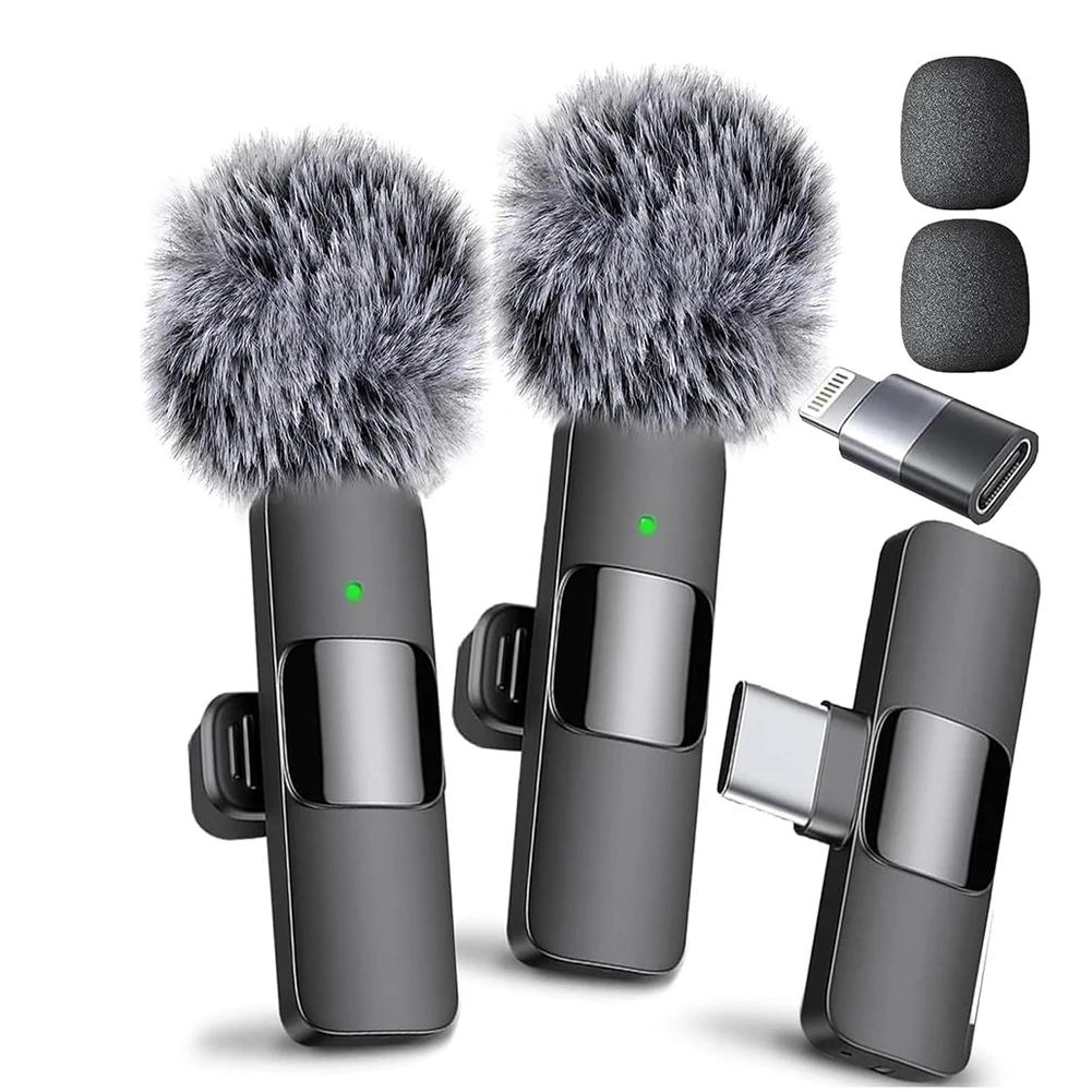 2 In 1 Wireless Lavalier Microphone Noise Canceling Video Record Microphone Mini Microphone System for Interview Video Podcast 2 In 1 Wireless Lavalier Microphone Noise Canceling Video Record Microphone Mini Microphone System for Interview Video Podcast