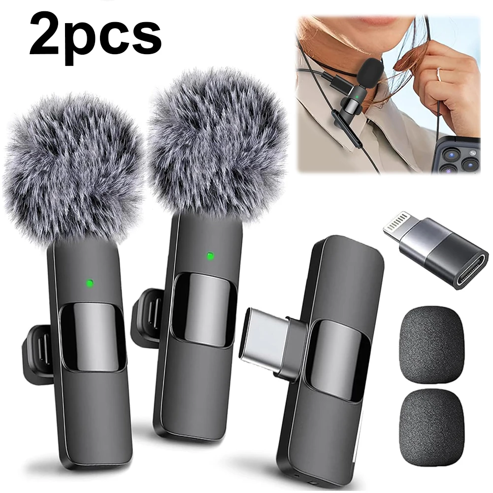 2 In 1 Wireless Lavalier Microphone Noise Canceling Video Record Microphone Mini Microphone System for Interview Video Podcast 2 In 1 Wireless Lavalier Microphone Noise Canceling Video Record Microphone Mini Microphone System for Interview Video Podcast