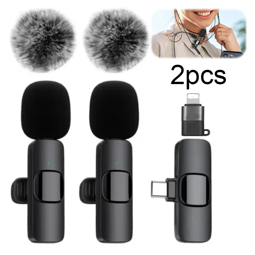 2 In 1 Wireless Lavalier Microphone Noise Canceling Video Record Microphone Mini Microphone System for Interview Video Podcast 2 In 1 Wireless Lavalier Microphone Noise Canceling Video Record Microphone Mini Microphone System for Interview Video Podcast