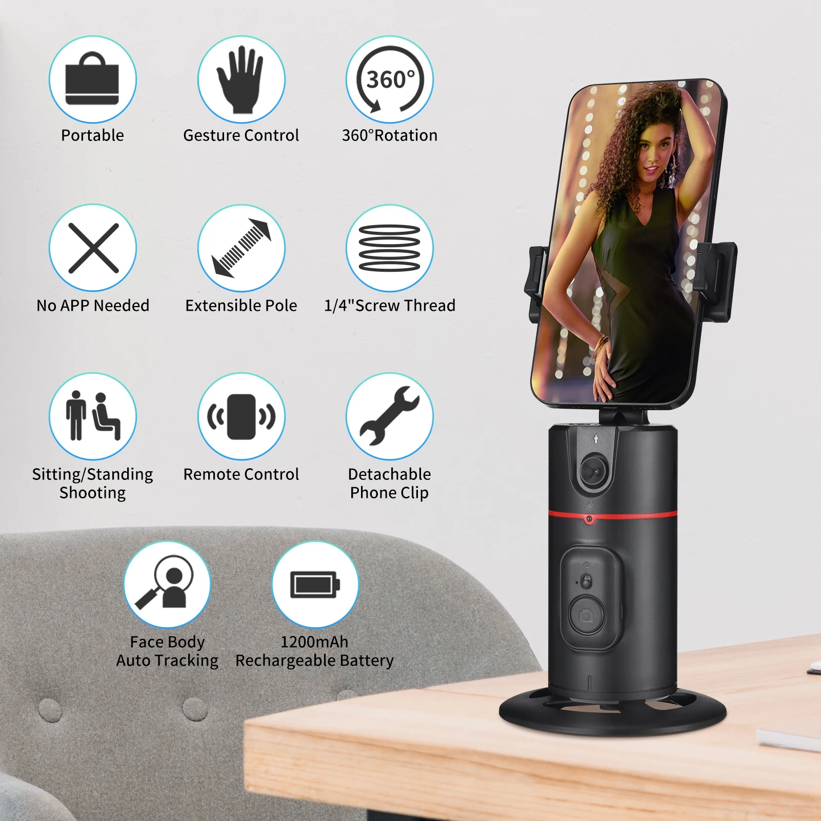 Auto Face Tracking Tripod, Smart Tracking Tripod with Remote for Vlog/TIK Tok, 360° Rotation Body Phone Camera Mount, No App Auto Face Tracking Tripod, Smart Tracking Tripod with Remote for Vlog/TIK Tok, 360° Rotation Body Phone Camera Mount, No App