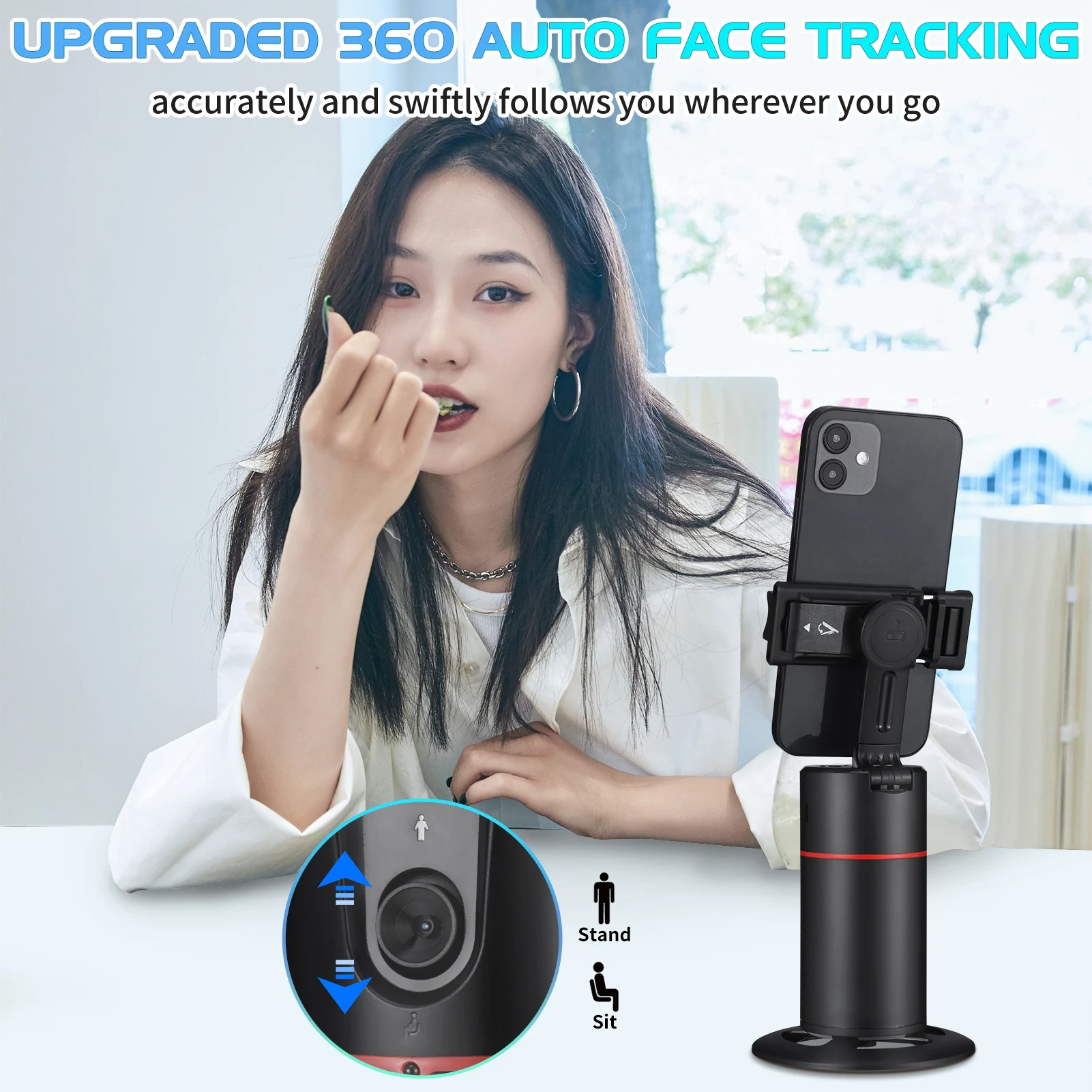 Auto Face Tracking Tripod, Smart Tracking Tripod with Remote for Vlog/TIK Tok, 360° Rotation Body Phone Camera Mount, No App Auto Face Tracking Tripod, Smart Tracking Tripod with Remote for Vlog/TIK Tok, 360° Rotation Body Phone Camera Mount, No App