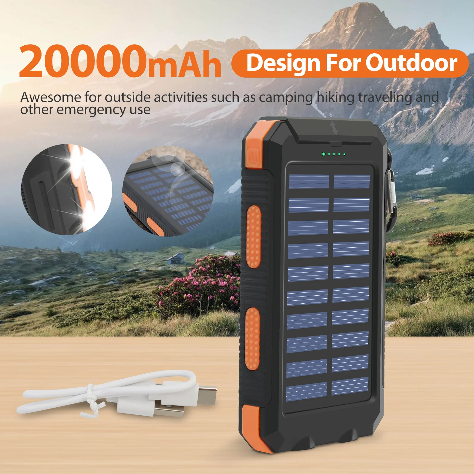 20000mAh Solar Power Bank Portable Solar Charger Waterproof Dual 5V USB Ports 2 LED Light Flashlight For Cell IPhone Outdoor 20000mAh Solar Power Bank Portable Solar Charger Waterproof Dual 5V USB Ports 2 LED Light Flashlight For Cell IPhone Outdoor