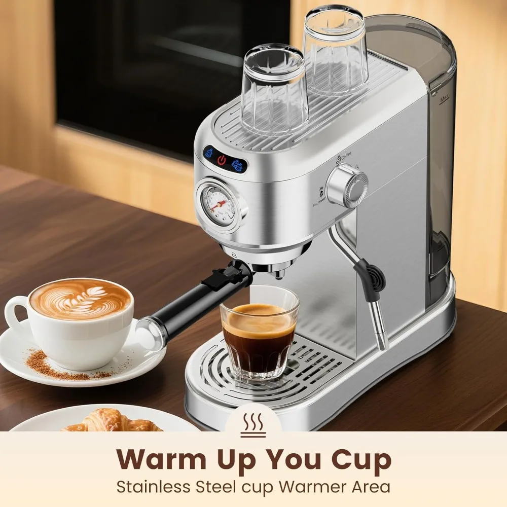 Espresso Machine 20 Bar, Compact Espresso Maker, Stainless Steel Expresso Coffee Machines with Steam Milk Frother & 34oz Removab Espresso Machine 20 Bar, Compact Espresso Maker, Stainless Steel Expresso Coffee Machines with Steam Milk Frother & 34oz Removab