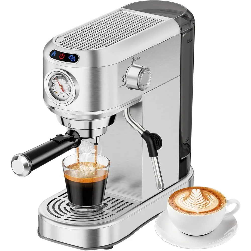 Espresso Machine 20 Bar, Compact Espresso Maker, Stainless Steel Expresso Coffee Machines with Steam Milk Frother & 34oz Removab Espresso Machine 20 Bar, Compact Espresso Maker, Stainless Steel Expresso Coffee Machines with Steam Milk Frother & 34oz Removab
