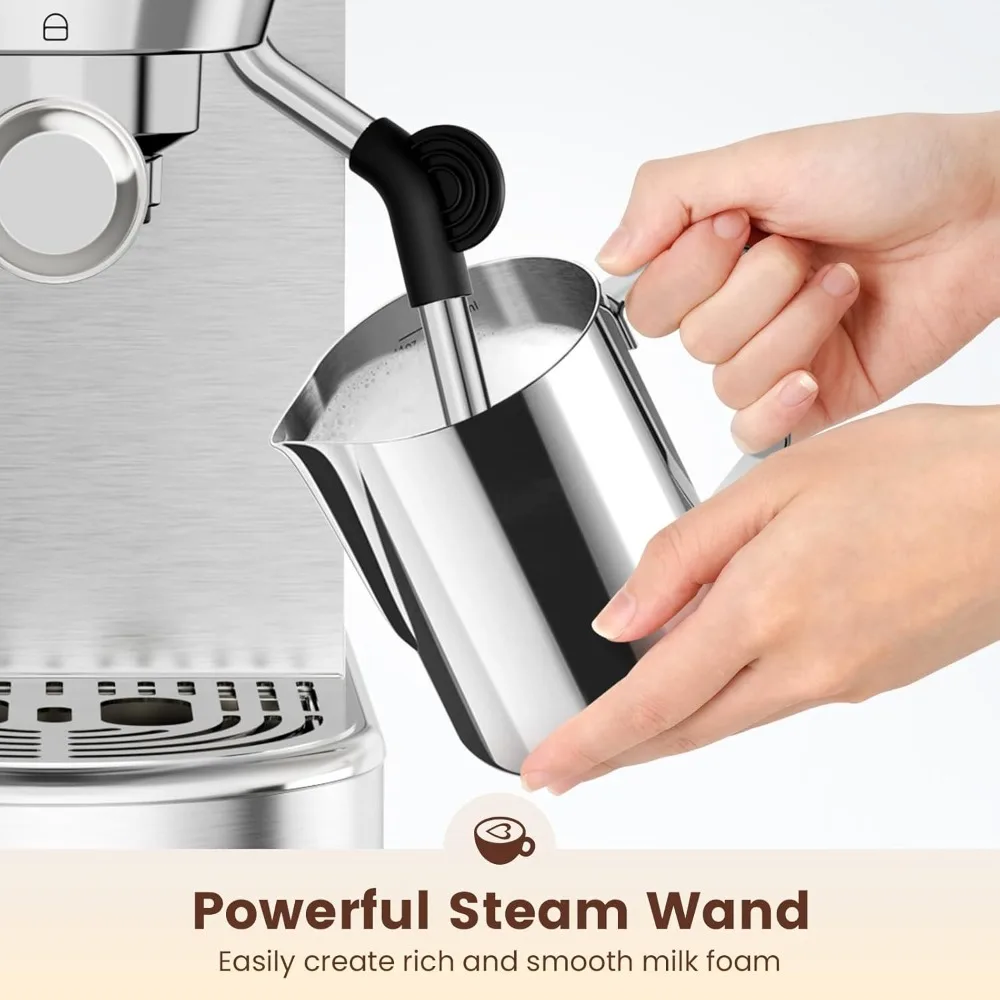 Espresso Machine 20 Bar, Compact Espresso Maker, Stainless Steel Expresso Coffee Machines with Steam Milk Frother & 34oz Removab Espresso Machine 20 Bar, Compact Espresso Maker, Stainless Steel Expresso Coffee Machines with Steam Milk Frother & 34oz Removab