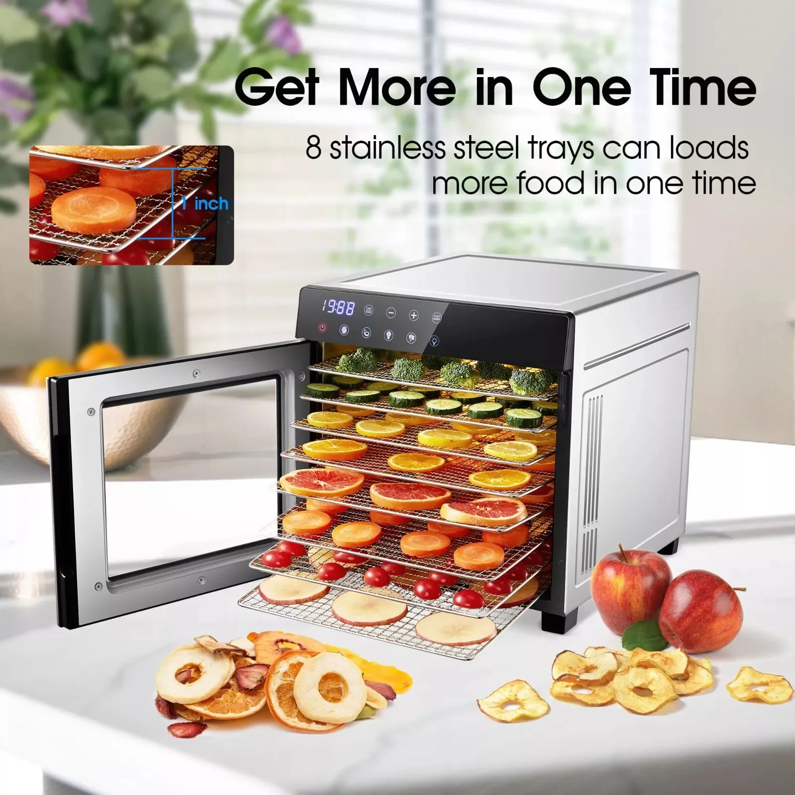 8-Tray Stainless Steel,600W with 4 Presets & Digital Timer for Jerky, Fruit, Herbs – Dishwasher Safe, BPA Free Food Dehydrator 8-Tray Stainless Steel,600W with 4 Presets & Digital Timer for Jerky, Fruit, Herbs - Dishwasher Safe, BPA Free Food Dehydrator