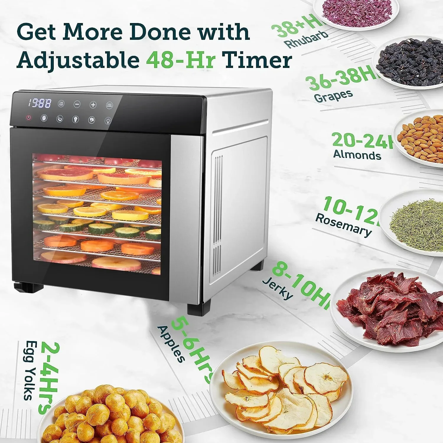 8-Tray Stainless Steel,600W with 4 Presets & Digital Timer for Jerky, Fruit, Herbs – Dishwasher Safe, BPA Free Food Dehydrator 8-Tray Stainless Steel,600W with 4 Presets & Digital Timer for Jerky, Fruit, Herbs - Dishwasher Safe, BPA Free Food Dehydrator
