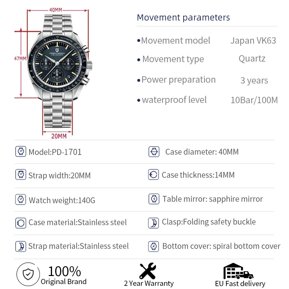 PAGANI DESIGN 2025 New Moon Watch Retro Luxury Quartz Watches For Men Stainless steel Luminous waterproof Sport Chronograph Man PAGANI DESIGN 2025 New Moon Watch Retro Luxury Quartz Watches For Men Stainless steel Luminous waterproof Sport Chronograph Man