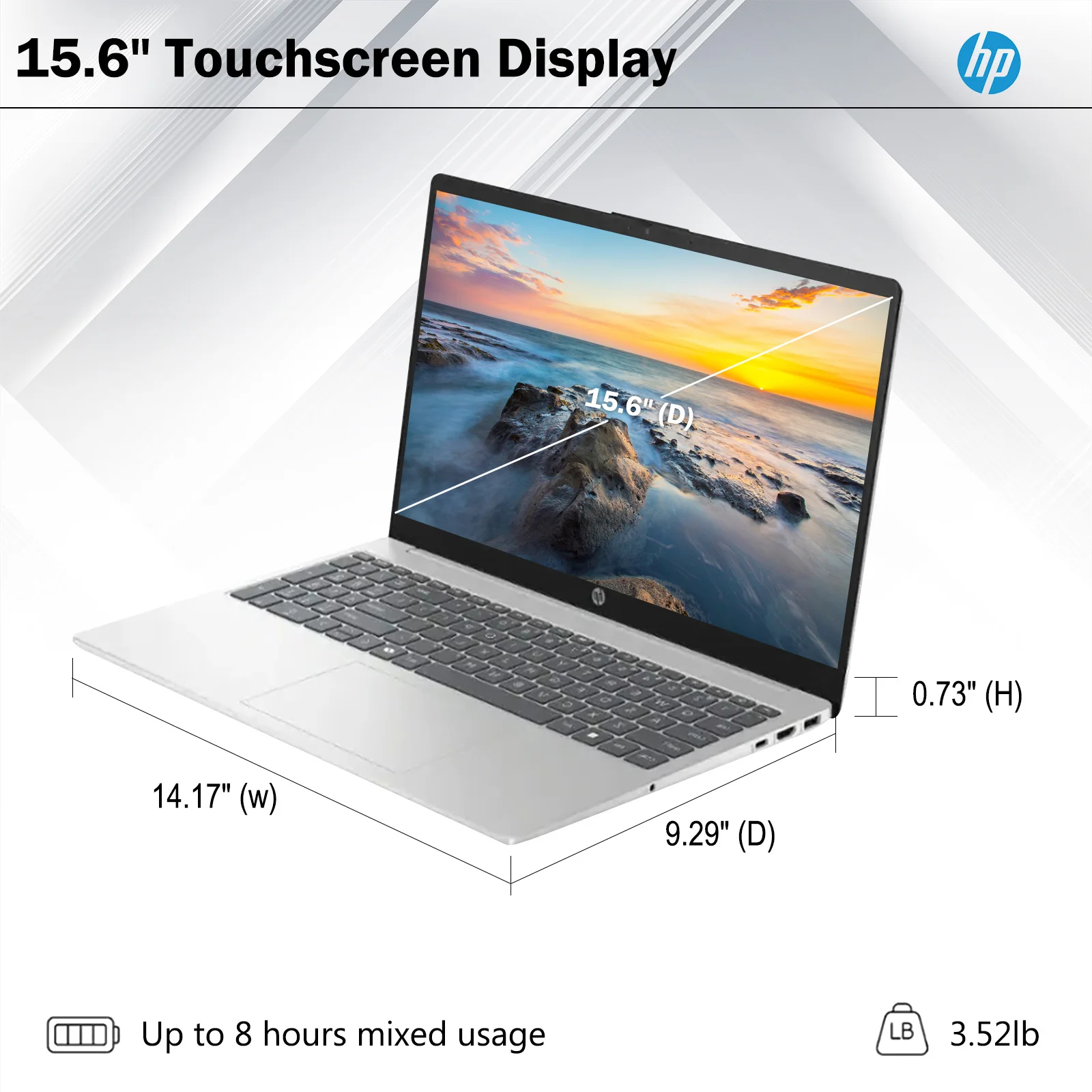 HP Touchscreen Laptop, 15.6″ HD Business Laptop, Intel Core i3-1315U, Up to 64GB RAM, Up to 4TB SSD, Win 11 Pro, Mouse HP Touchscreen Laptop, 15.6