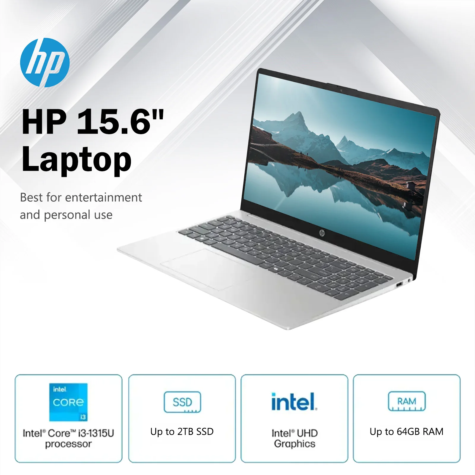 HP Touchscreen Laptop, 15.6″ HD Business Laptop, Intel Core i3-1315U, Up to 64GB RAM, Up to 4TB SSD, Win 11 Pro, Mouse HP Touchscreen Laptop, 15.6