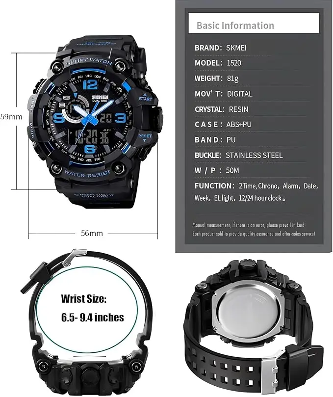 Men’s Large Face Outdoor Sports Watches Military S-Shock Watch Waterproof, Backlight, Alarm, Stopwatch Features – Rugged Wristwa Men's Large Face Outdoor Sports Watches Military S-Shock Watch Waterproof, Backlight, Alarm, Stopwatch Features - Rugged Wristwa