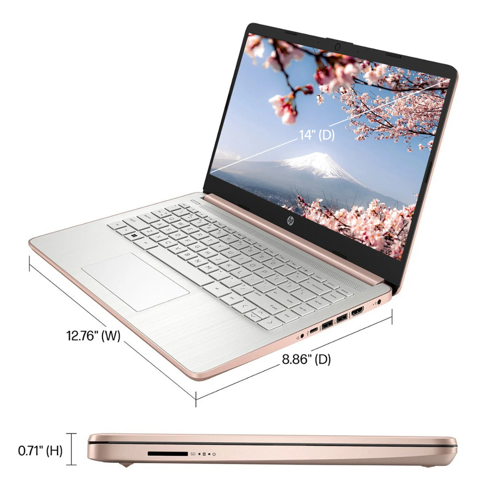 HP Newest 14″ Business Laptop,Intel Celeron N4120,16GB RAM,384GB Storage(128GB eMMC+256GB Micro SD),1Year Office 365,Rose Gold HP Newest 14