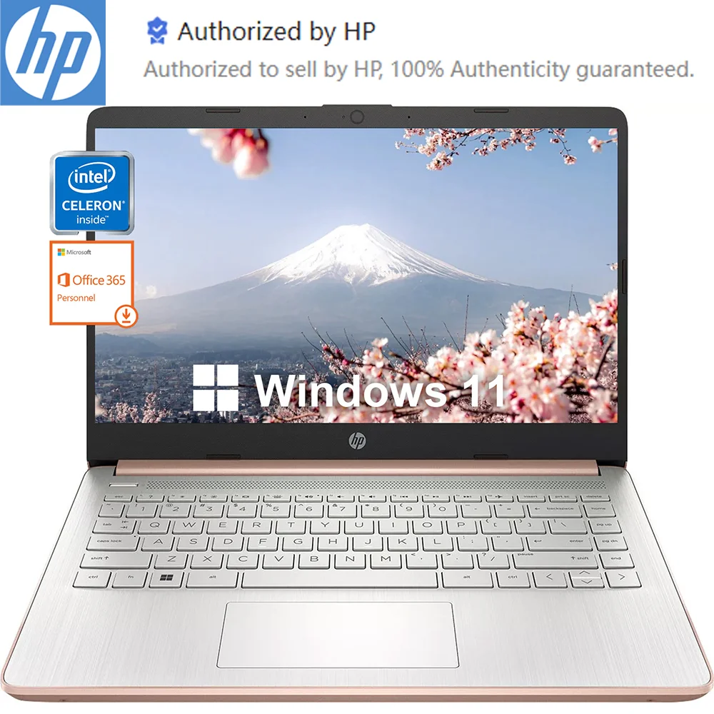 HP Newest 14″ Business Laptop,Intel Celeron N4120,16GB RAM,384GB Storage(128GB eMMC+256GB Micro SD),1Year Office 365,Rose Gold HP Newest 14