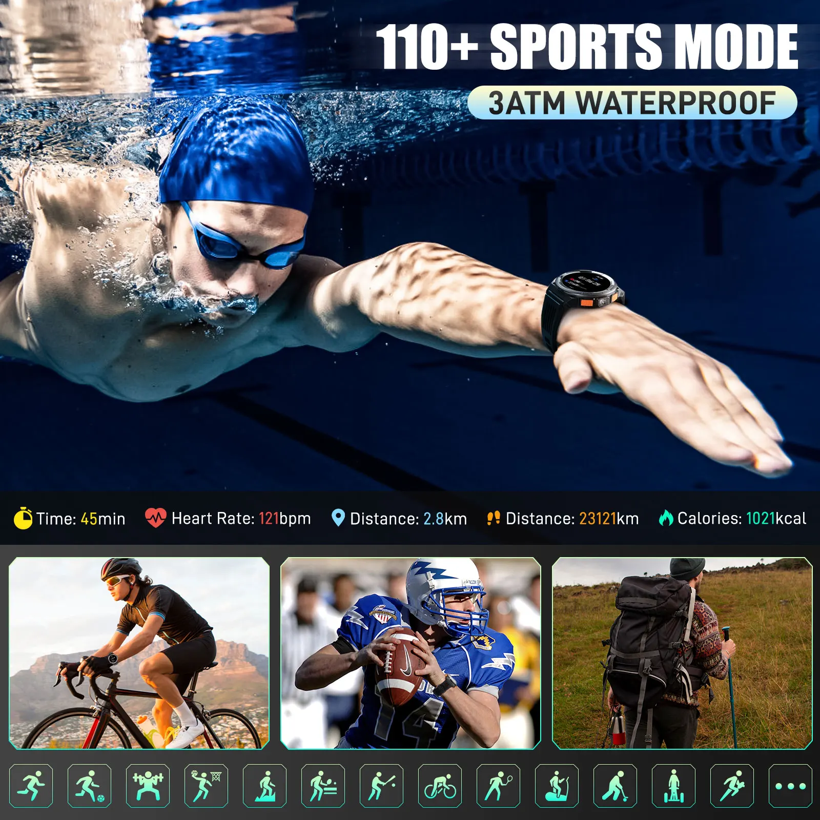 EIGIIS 1.45 Inch Smart Watch KE5 3ATM Waterproof Original Design Sports Watch With Compass And Altitude Barometer LED Flashlight EIGIIS 1.45 Inch Smart Watch KE5 3ATM Waterproof Original Design Sports Watch With Compass And Altitude Barometer LED Flashlight