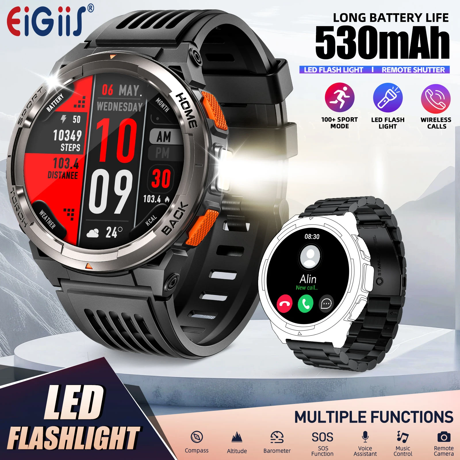 EIGIIS 1.45 Inch Smart Watch KE5 3ATM Waterproof Original Design Sports Watch With Compass And Altitude Barometer LED Flashlight EIGIIS 1.45 Inch Smart Watch KE5 3ATM Waterproof Original Design Sports Watch With Compass And Altitude Barometer LED Flashlight
