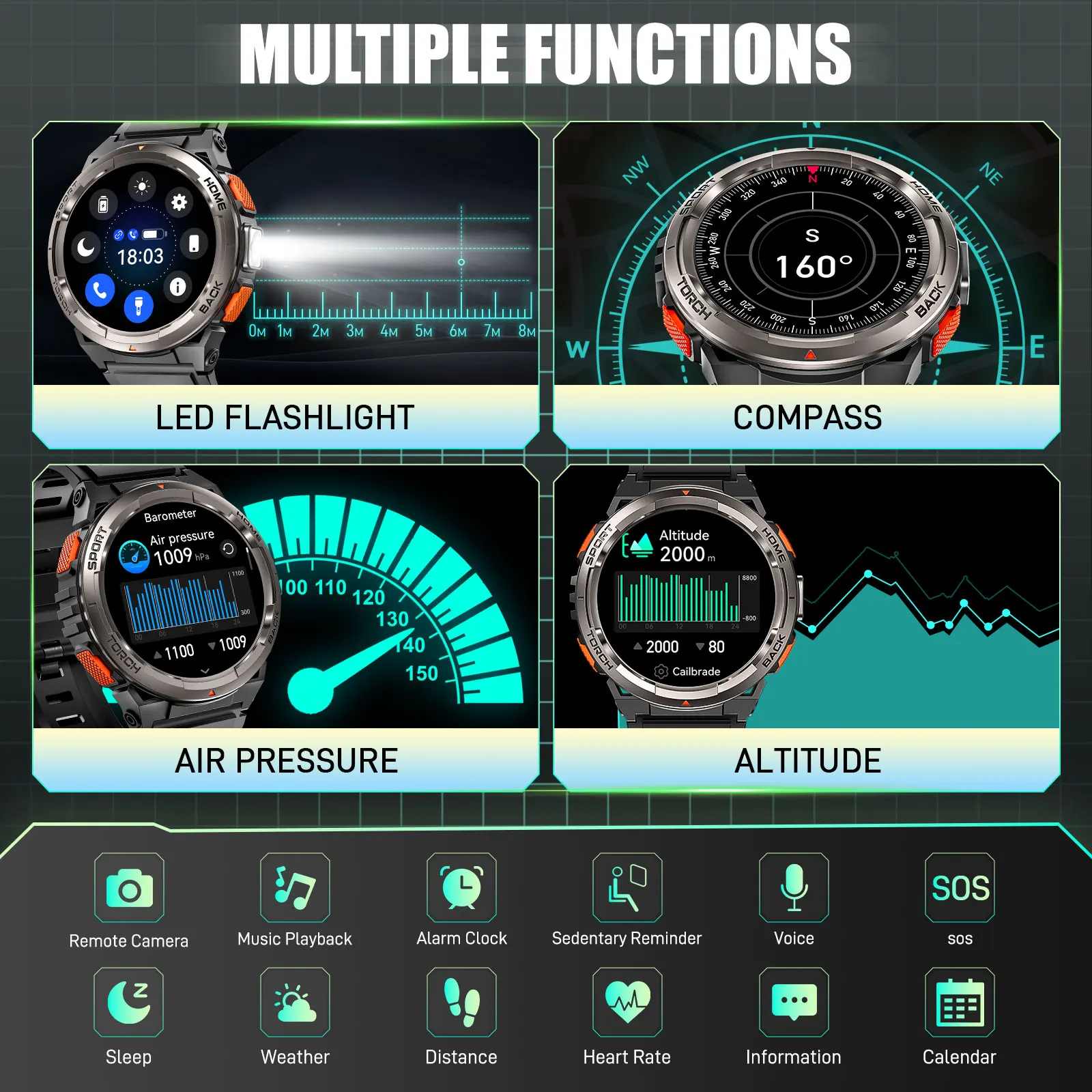 EIGIIS 1.45 Inch Smart Watch KE5 3ATM Waterproof Original Design Sports Watch With Compass And Altitude Barometer LED Flashlight EIGIIS 1.45 Inch Smart Watch KE5 3ATM Waterproof Original Design Sports Watch With Compass And Altitude Barometer LED Flashlight