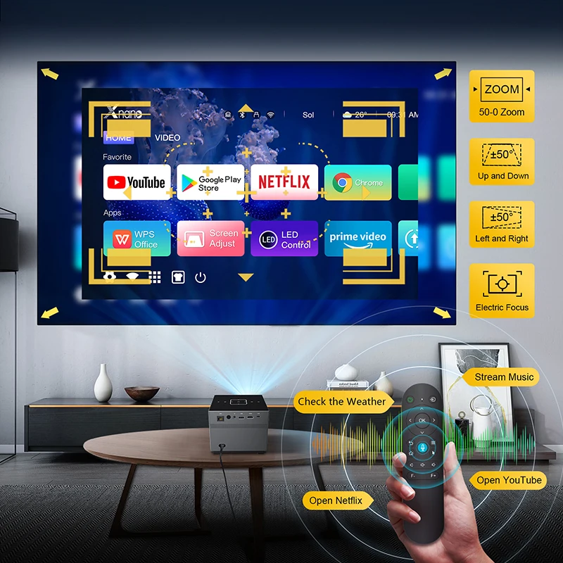 XNANO 300ANSI Projector 8K/4k WiFi 5G Voice Remote Portable Smart Movie Projector with LED Lighting BT5.0 Bulit-in More App XNANO 300ANSI Projector 8K/4k WiFi 5G Voice Remote Portable Smart Movie Projector with LED Lighting BT5.0 Bulit-in More App