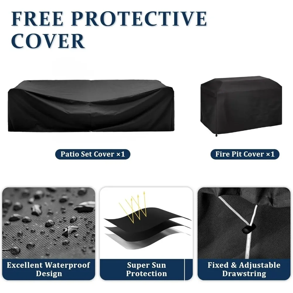 8 Pieces Outdoor Patio Furniture Set with 44″ Fire Pit Table Rattan Sectional Conversation Sets w/Gas Fire Pit 8 Pieces Outdoor Patio Furniture Set with 44