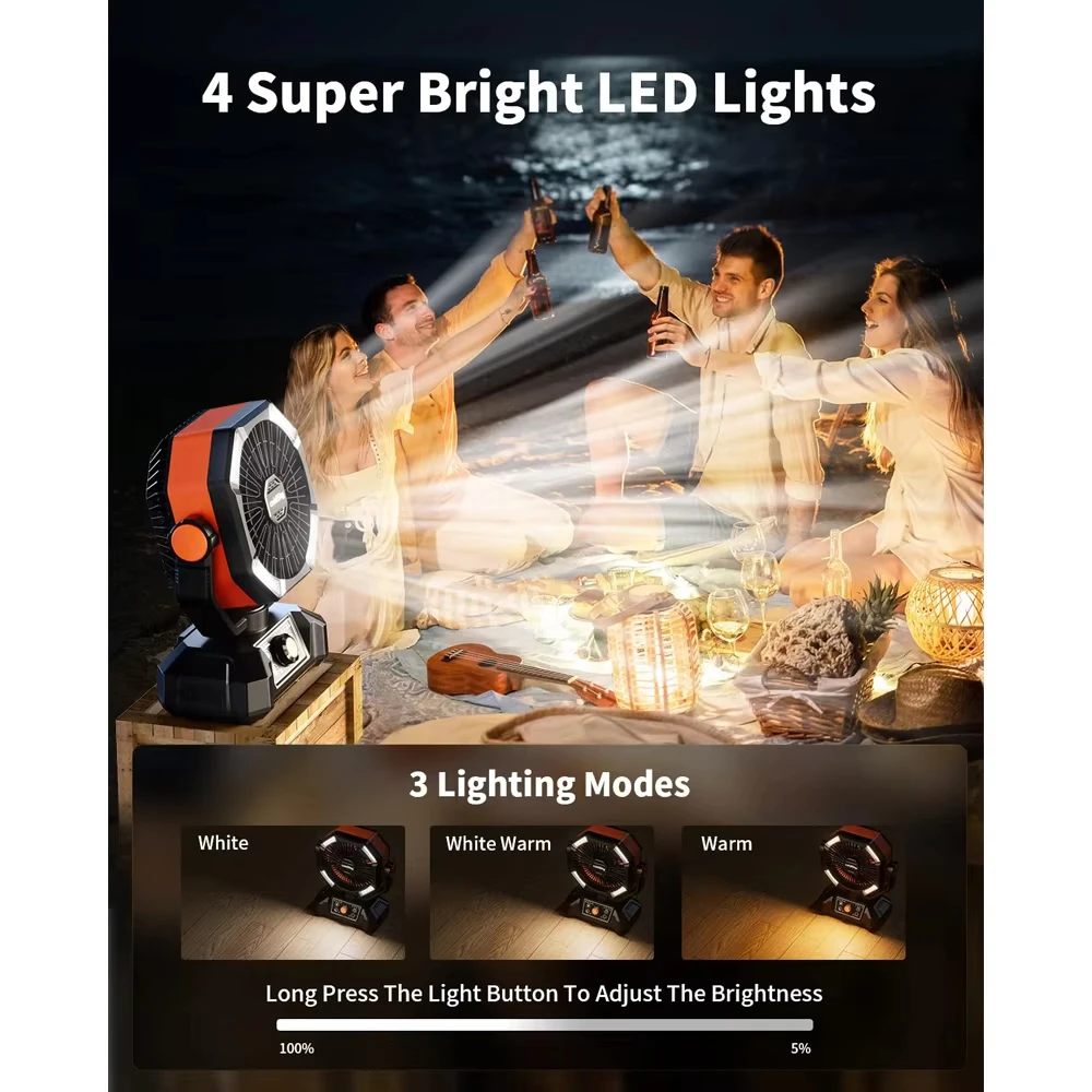 Camping Fan with 4 LED Lantern 8 Speeds Regular Time Desk Fan 20000mAh Battery Portable Outdoor Fan for Outdoor Camping Fishing Camping Fan with 4 LED Lantern 8 Speeds Regular Time Desk Fan 20000mAh Battery Portable Outdoor Fan for Outdoor Camping Fishing