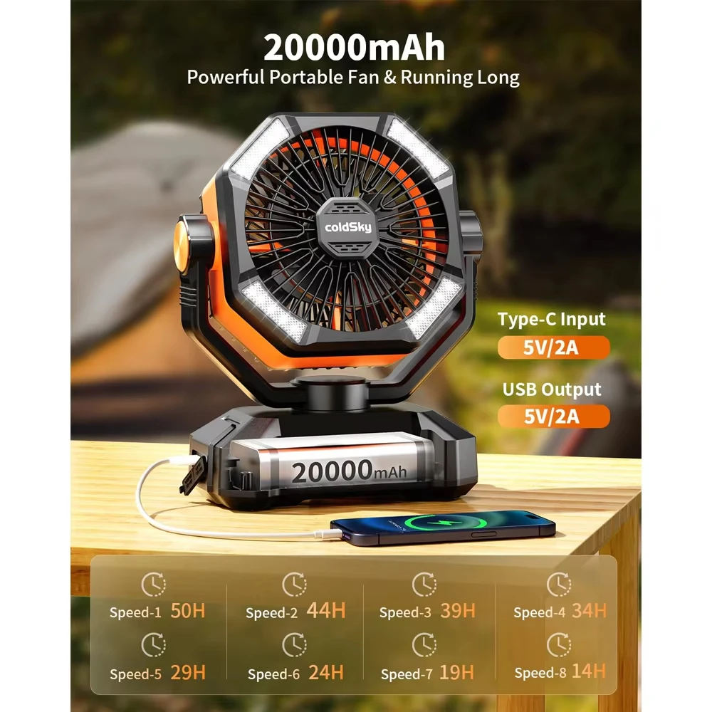 Camping Fan with 4 LED Lantern 8 Speeds Regular Time Desk Fan 20000mAh Battery Portable Outdoor Fan for Outdoor Camping Fishing Camping Fan with 4 LED Lantern 8 Speeds Regular Time Desk Fan 20000mAh Battery Portable Outdoor Fan for Outdoor Camping Fishing