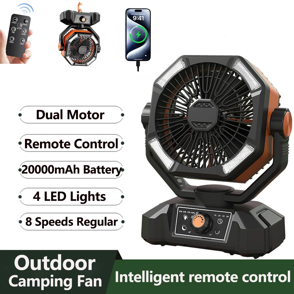 Camping Fan with 4 LED Lantern 8 Speeds Regular Time Desk Fan 20000mAh Battery Portable Outdoor Fan for Outdoor Camping Fishing Camping Fan with 4 LED Lantern 8 Speeds Regular Time Desk Fan 20000mAh Battery Portable Outdoor Fan for Outdoor Camping Fishing