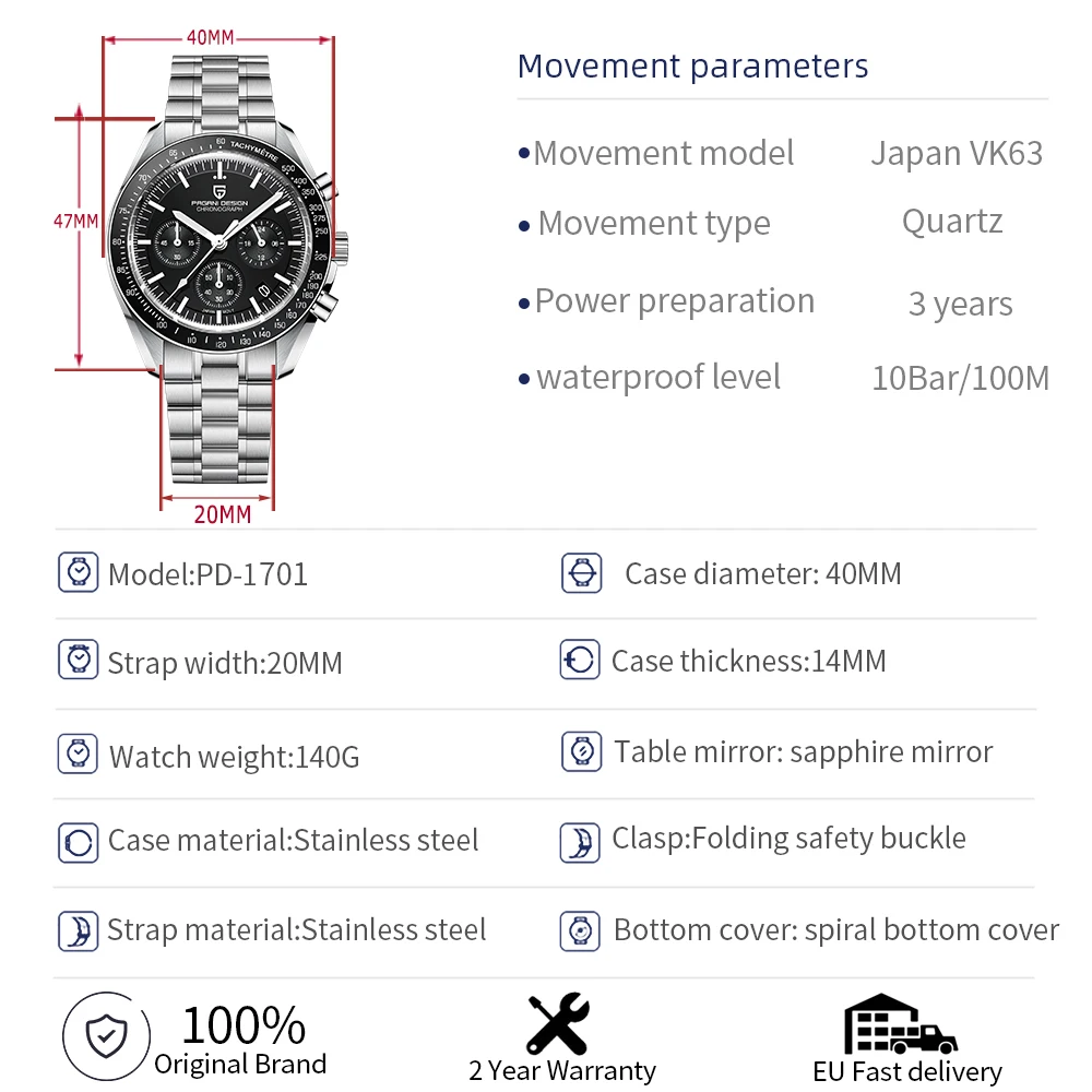 PAGANI DESIGN 2024 New V5 PD1701 Men’s Watches Luxury Quartz Watch Men Sport Speed Chronograph AR Sapphire glass 100M Waterproof PAGANI DESIGN 2024 New V5 PD1701 Men's Watches Luxury Quartz Watch Men Sport Speed Chronograph AR Sapphire glass 100M Waterproof