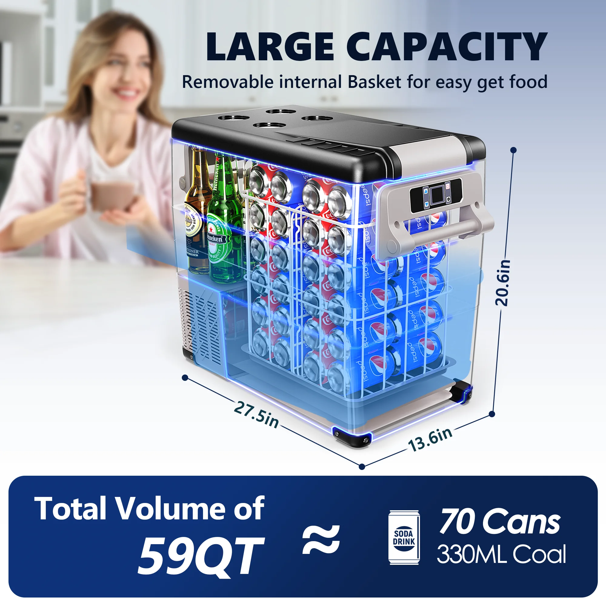 SIMZLIFE 58QT(55L) Portable Refrigerator Mini Fridge,Electric Cooler with 12/24V DC 110-240V AC for Camping, Travel,Home SIMZLIFE 58QT(55L) Portable Refrigerator Mini Fridge,Electric Cooler with 12/24V DC 110-240V AC for Camping, Travel,Home