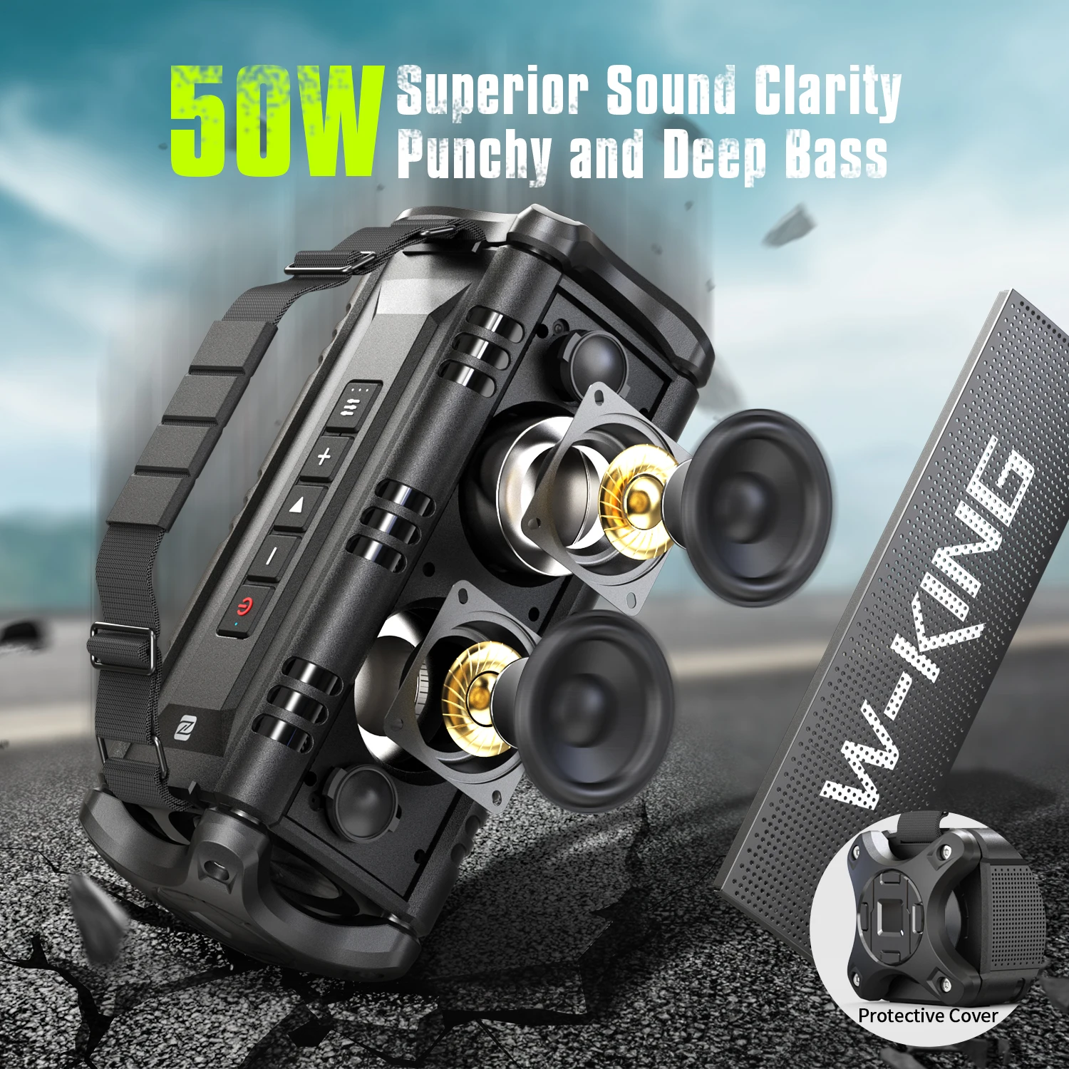W-KING Bluetooth Speaker, 90W Peak 50W RMS IPX6 Waterproof Loud Speakers Bluetooth Wireless, Large Outdoor Portable Speaker W-KING Bluetooth Speaker, 90W Peak 50W RMS IPX6 Waterproof Loud Speakers Bluetooth Wireless, Large Outdoor Portable Speaker