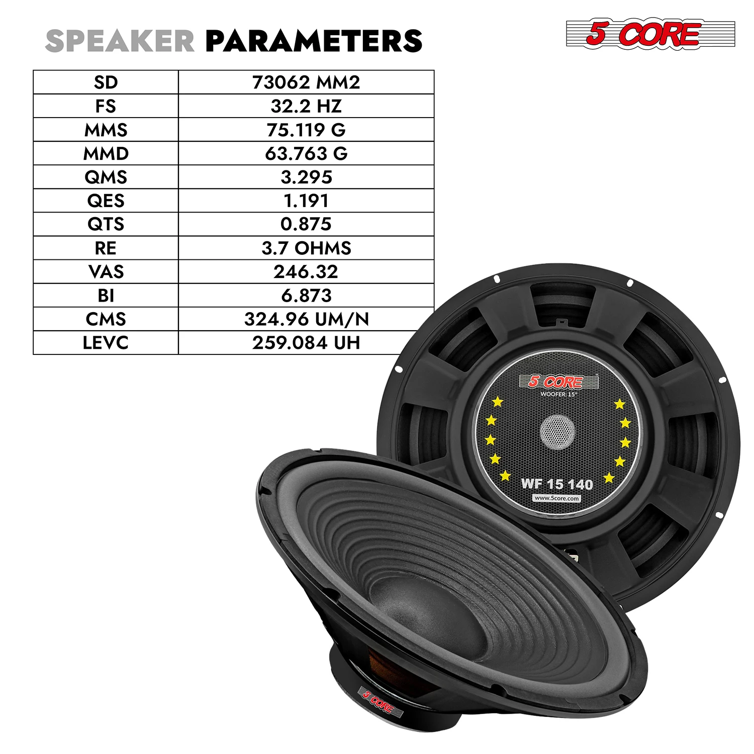 5 Core 15″ Subwoofer Speaker 450W MAX PA DJ Replacement Audio Sub Woofer 8Ohm Bass Driver 5 Core 15