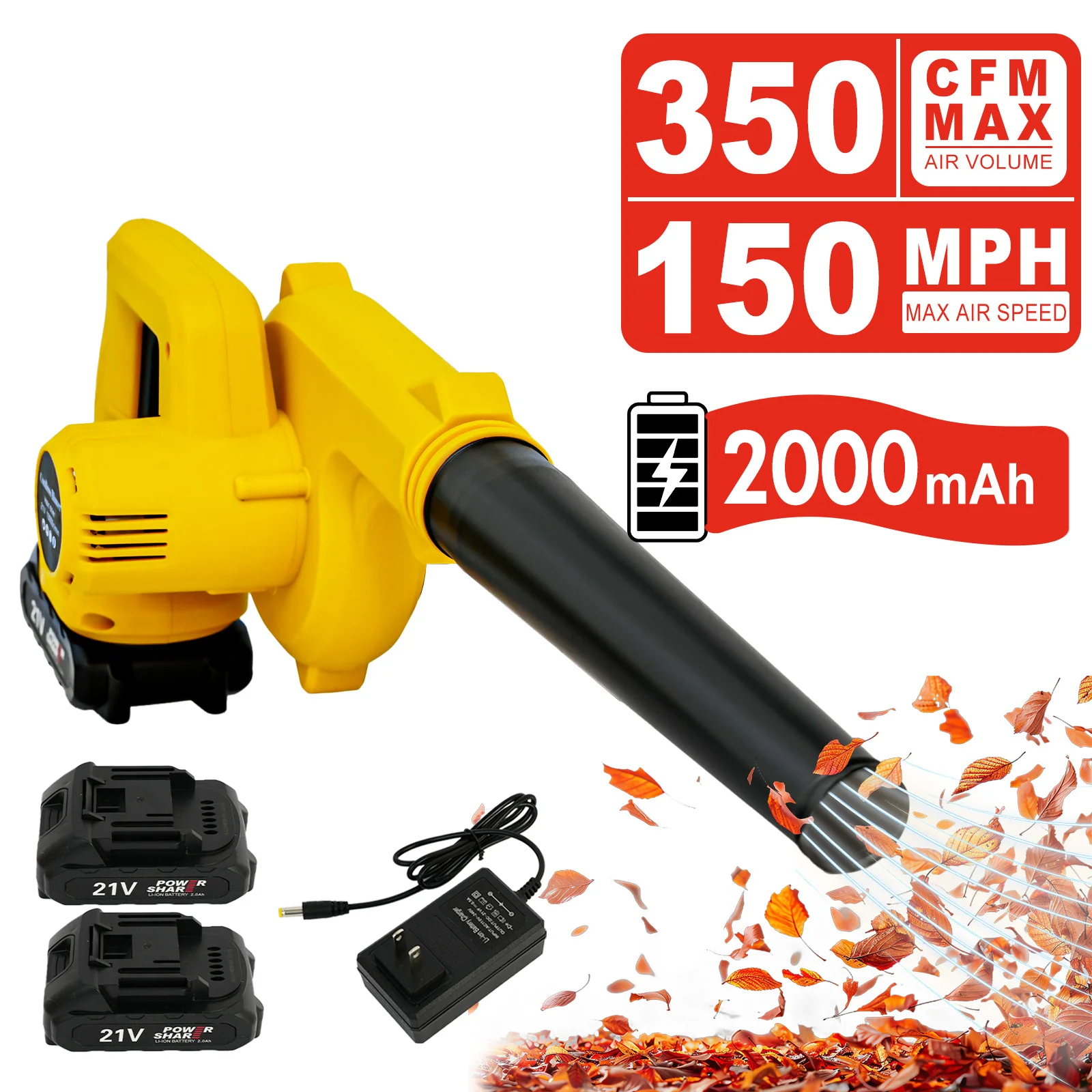 Blower 21V Portable Cordless Leaf Blower 2-in-1 with 2.0Ah Battery and Charger for Lawn Care Leaf Blowing Debris Cleaning Dust Blower 21V Portable Cordless Leaf Blower 2-in-1 with 2.0Ah Battery and Charger for Lawn Care Leaf Blowing Debris Cleaning Dust