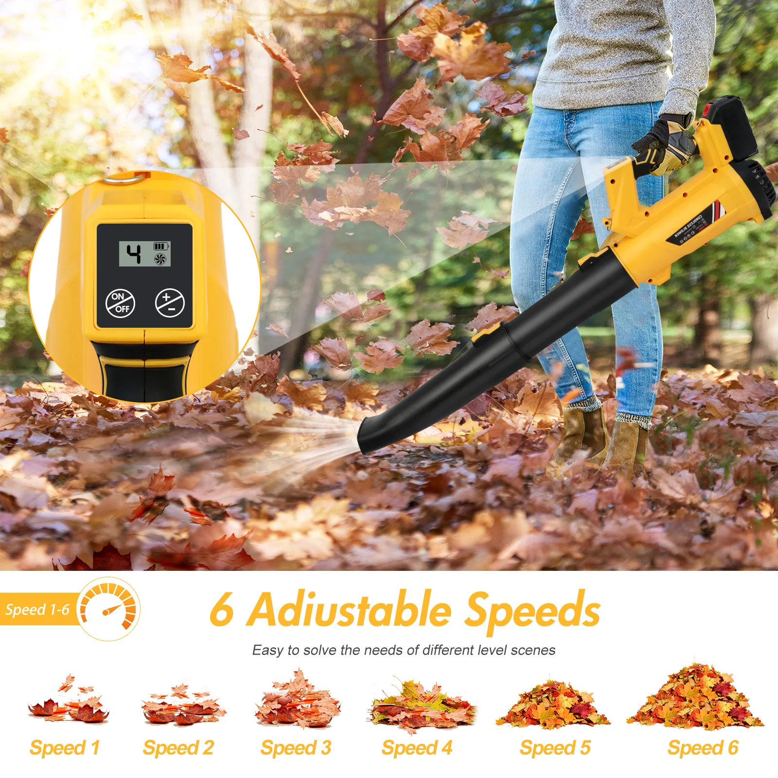Cordless Leaf Blower Cleaner Electric Handheld 21V with 2 x 6.0Ah Batteries Fast Charger 170MPH 21000r/min 6-Speed for Lawn Care Cordless Leaf Blower Cleaner Electric Handheld 21V with 2 x 6.0Ah Batteries Fast Charger 170MPH 21000r/min 6-Speed for Lawn Care