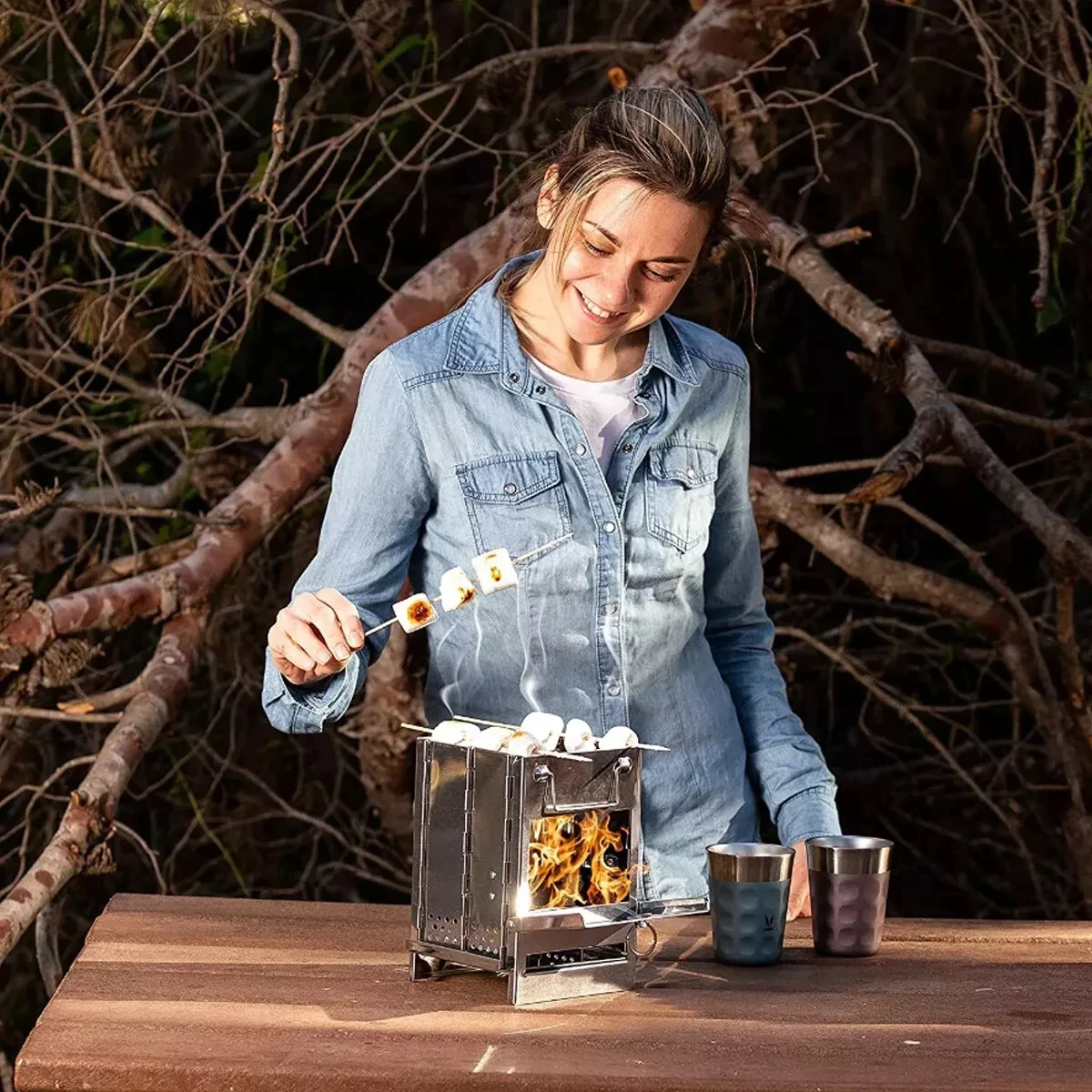 Stainless Steel Wood-burning Stove Lightweight Compact Camping Stove Portable Folding Wood Stove For Outdoor Camping Hiking Stainless Steel Wood-burning Stove Lightweight Compact Camping Stove Portable Folding Wood Stove For Outdoor Camping Hiking