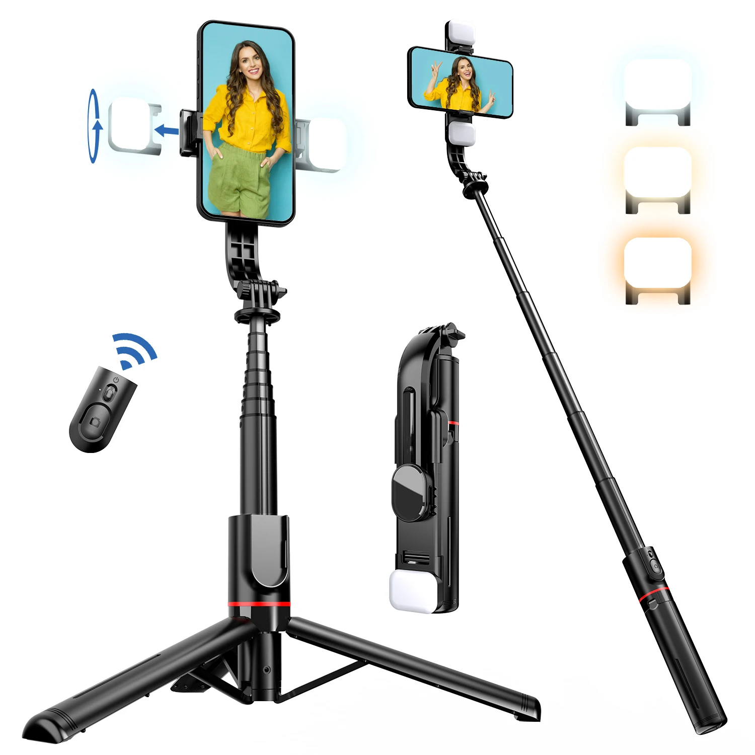 L12d Front Rear Fill Light Bracket Portable Wireless Bluetooth Remote Tripod Selfie Stick 1085mm Stabilizer Stand for Cell Phone L12d Front Rear Fill Light Bracket Portable Wireless Bluetooth Remote Tripod Selfie Stick 1085mm Stabilizer Stand for Cell Phone