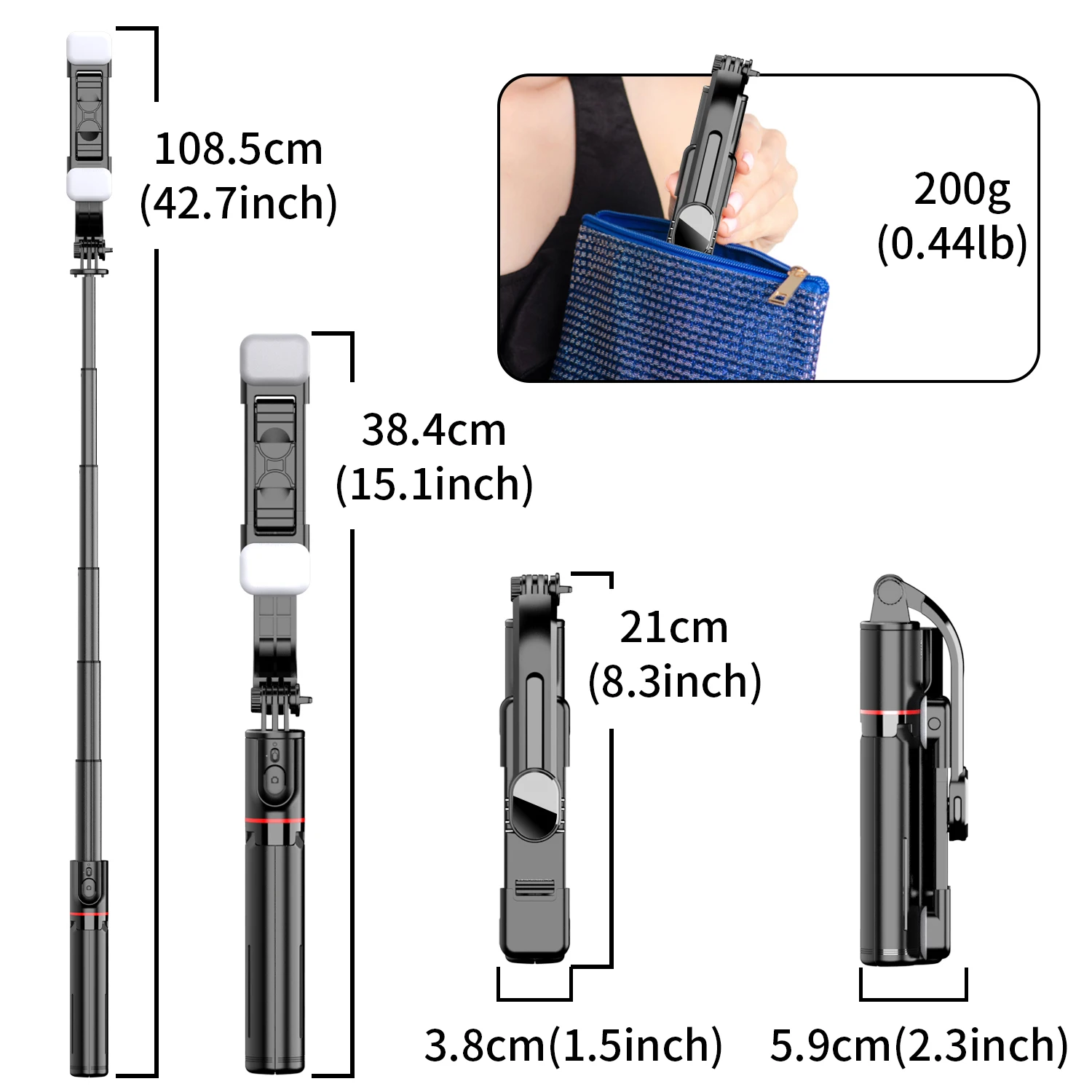 L12d Front Rear Fill Light Bracket Portable Wireless Bluetooth Remote Tripod Selfie Stick 1085mm Stabilizer Stand for Cell Phone L12d Front Rear Fill Light Bracket Portable Wireless Bluetooth Remote Tripod Selfie Stick 1085mm Stabilizer Stand for Cell Phone
