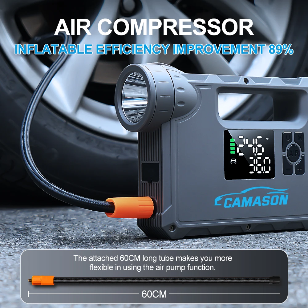 5 in 1 Car Jump Starter with air Compressor Portable Flashlight Starting Device Power Bank Battery Automotive Booster start 5 in 1 Car Jump Starter with air Compressor Portable Flashlight Starting Device Power Bank Battery Automotive Booster start