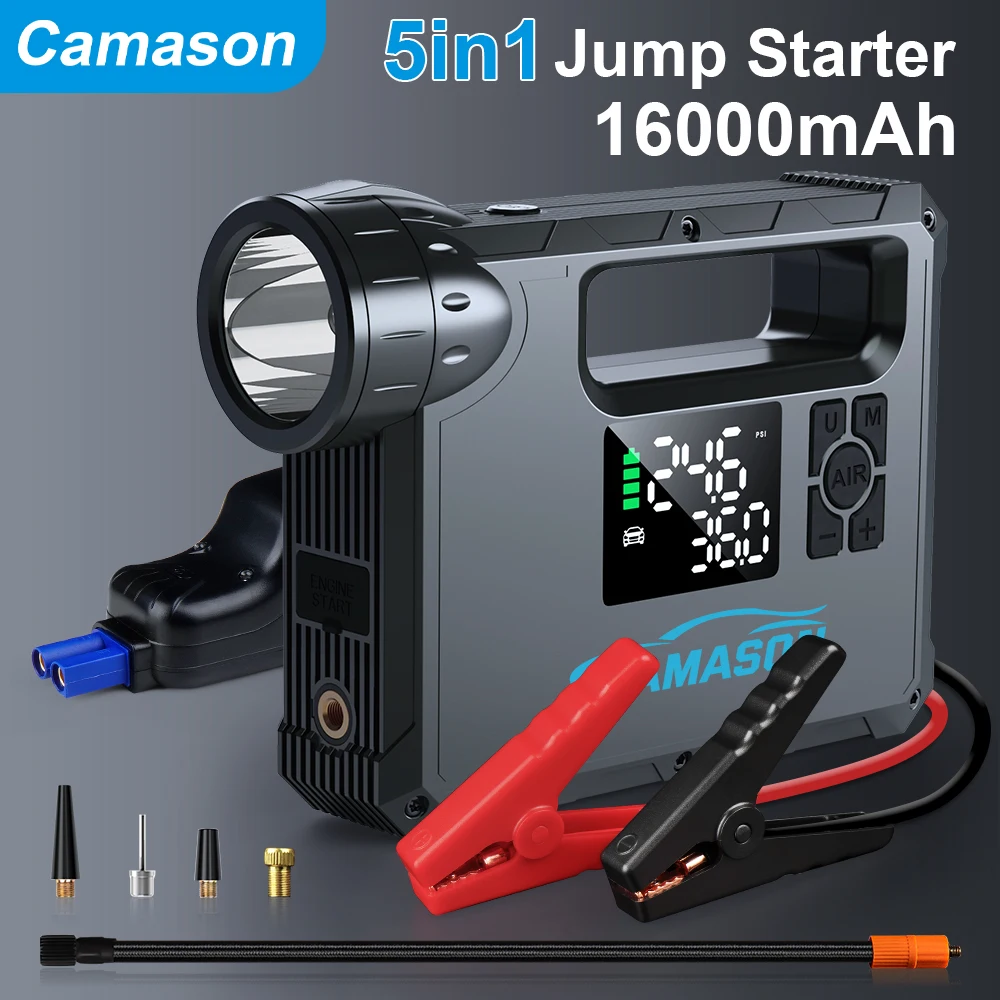 5 in 1 Car Jump Starter with air Compressor Portable Flashlight Starting Device Power Bank Battery Automotive Booster start 5 in 1 Car Jump Starter with air Compressor Portable Flashlight Starting Device Power Bank Battery Automotive Booster start