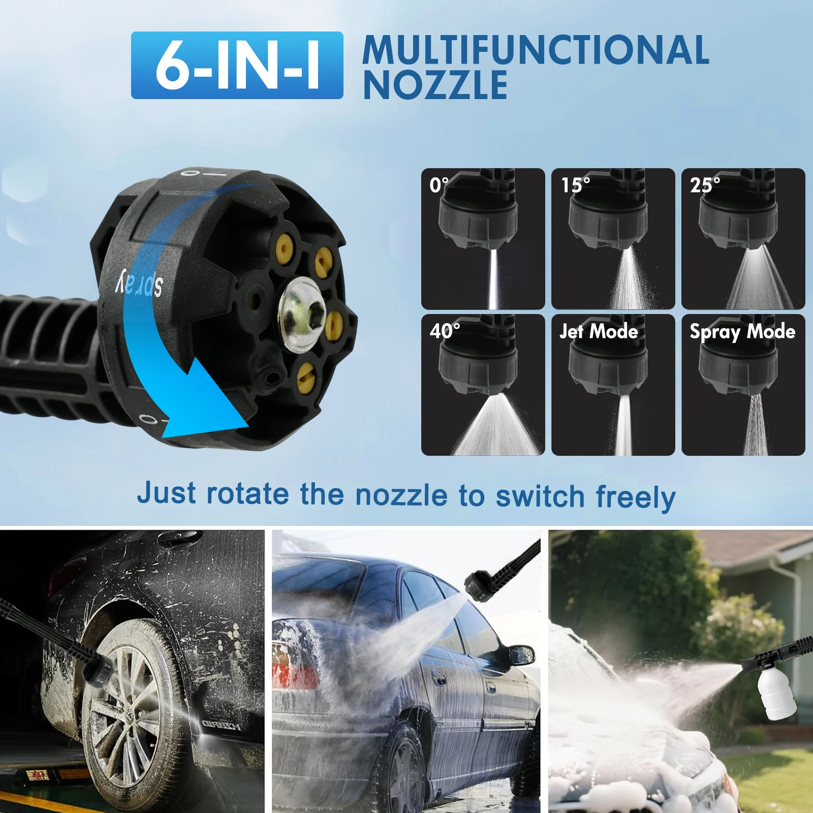 Cordless Pressure Washer Gun Electric 6 IN 1 Nozzle Portable 21V 500PSI 3200rpm High-Power With Battery 10M (32.8FT) Hose Cordless Pressure Washer Gun Electric 6 IN 1 Nozzle Portable 21V 500PSI 3200rpm High-Power With Battery 10M (32.8FT) Hose