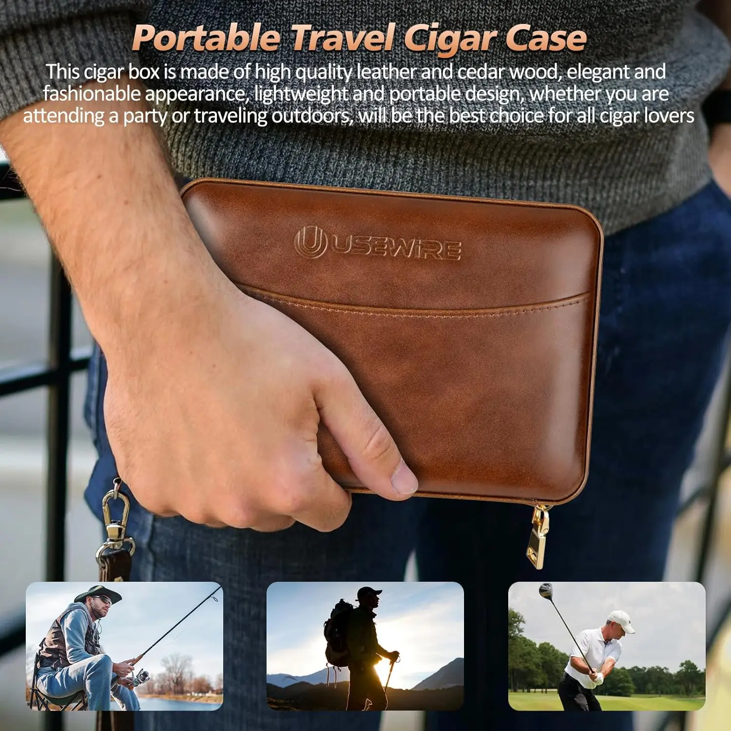 Leather Cigar Humidor with Cigar Lighter,Built-in Straight Cigar Cutter and Cigar Punch,Humidifier and Cedar Tray Leather Cigar Humidor with Cigar Lighter,Built-in Straight Cigar Cutter and Cigar Punch,Humidifier and Cedar Tray