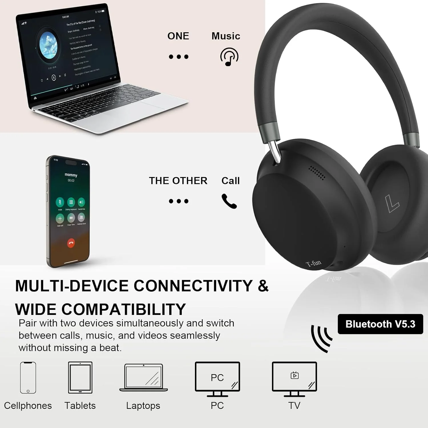 APP T-fun NC45 Bluetooth Active Noise Cancelling Headphones, Comfortable Wireless Over Ear Headphones with Mic, Hi-Res Audio, APP T-fun NC45 Bluetooth Active Noise Cancelling Headphones, Comfortable Wireless Over Ear Headphones with Mic, Hi-Res Audio,