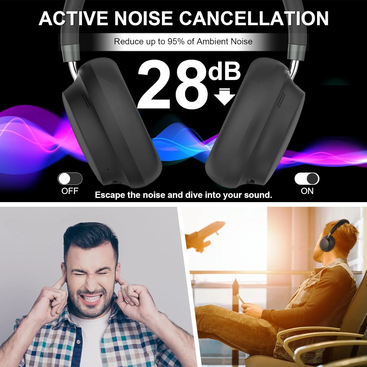 APP T-fun NC45 Bluetooth Active Noise Cancelling Headphones, Comfortable Wireless Over Ear Headphones with Mic, Hi-Res Audio, APP T-fun NC45 Bluetooth Active Noise Cancelling Headphones, Comfortable Wireless Over Ear Headphones with Mic, Hi-Res Audio,