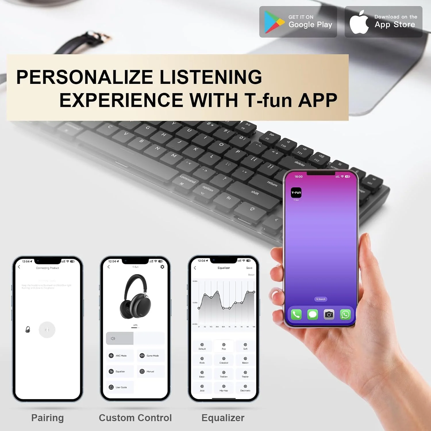 APP T-fun NC45 Bluetooth Active Noise Cancelling Headphones, Comfortable Wireless Over Ear Headphones with Mic, Hi-Res Audio, APP T-fun NC45 Bluetooth Active Noise Cancelling Headphones, Comfortable Wireless Over Ear Headphones with Mic, Hi-Res Audio,